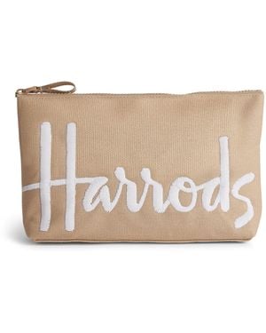 Harrods Small Cotton Logo Cosmetic Bag - Natural