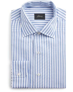 Brioni Cotton-Linen Stripe Shirt - Blue