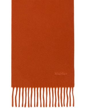 Max Mara Wool Fringed Logo Scarf - Orange