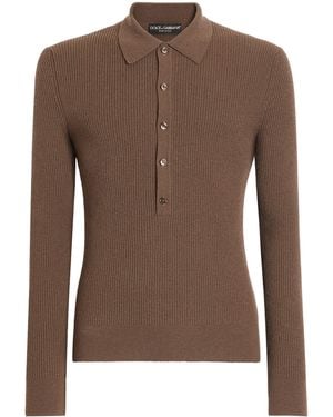 Dolce & Gabbana Virgin Wool-Blend Polo Jumper - Brown