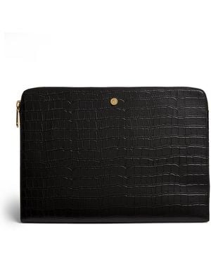 Harrods Large Croc-Embossed Leather Pouch - Black