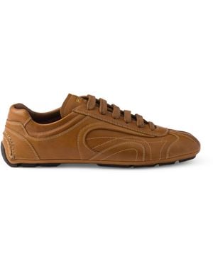 Prada Nappa Leather Antiqued Trainers - Brown
