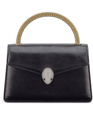 BVLGARI Mini Lizard Leather Serpenti Pallini Top-Handle Bag - Black