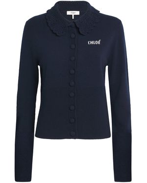 Chloé Wool Logo Cardigan - Blue