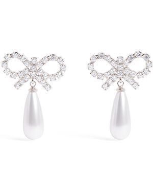 Self-Portrait Crystal And Faux Pearl Bow Drop Earrings - White