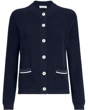 Brunello Cucinelli Cotton Monili-Trim Cardigan - Blue
