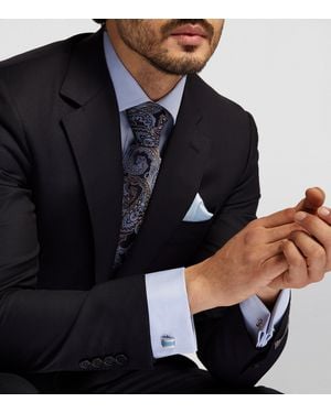 Tateossian Palladium-Plated D-Shaped Cufflinks - Blue