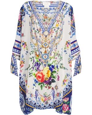 CAMILLA Silk Tiles Darls Short Kaftan - Blue