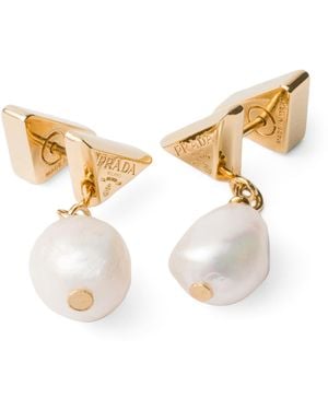 Prada Pearl Triangle Stud Earrings - Metallic