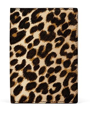 Smythson Panama Leather Leopard Print Passport Cover - Black