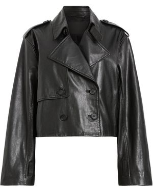 AllSaints Leather Cropped Hendry Trench Coat - Black