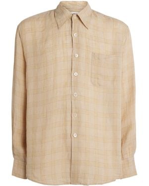 Our Legacy Cotton-Linen-Blend Check Above Shirt - Natural