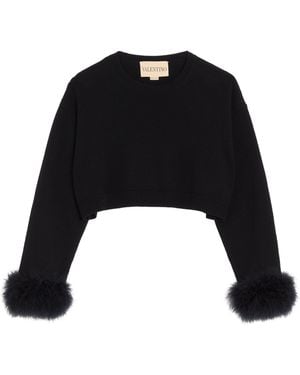 Valentino Cashmere Feather-Trim Jumper - Black