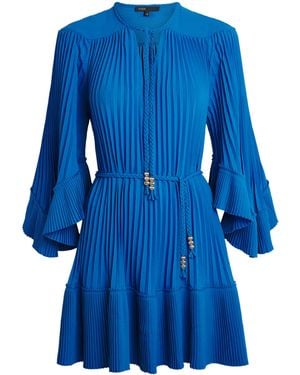 Maje Pleated Belted Mini Dress - Blue