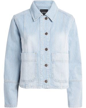 ME+EM Stripe Cropped Denim Jacket - Blue