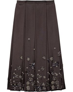 Prada Silk-Wool Embroidered Skirt - Brown