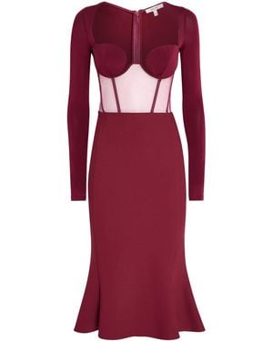 Nensi Dojaka Mesh Corseted Midi Dress - Red