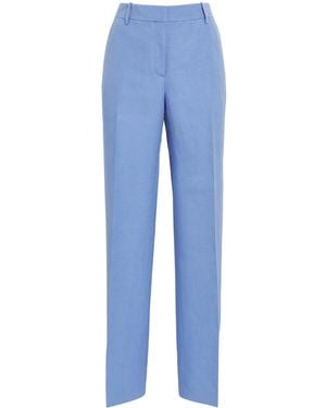 Lafayette 148 New York Silk-Linen Wide-Leg Trousers - Blue