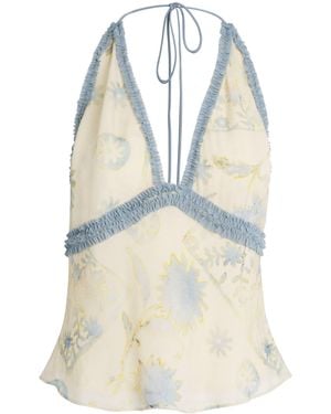 SIR. Satin Floral Cecile Halterneck Top - White