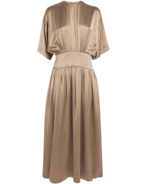 TOTEME Satin Ruched Maxi Dress - Natural