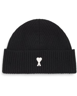 Ami Paris Wool Ami De Coeur Beanie - Black