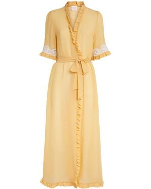 Loretta Caponi Silk Short-Sleeve Germana Robe - Metallic