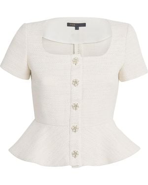 Maje Short-Sleeve Peplum Tweed Top in Natural | Lyst Maje Short-Sleeve Peplum Tweed Top in Natural | Lyst