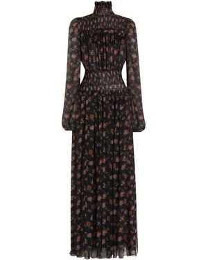 Dolce & Gabbana Floral-Print Long Chiffon Dress - Black