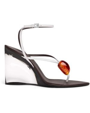 Alaïa Leather Invisible Jewel Wedge Sandals 90 - White