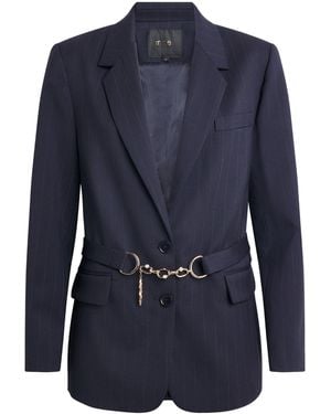 Maje Wool-Blen Chalk Stripe Blazer - Blue