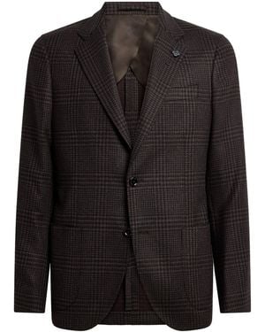 Lardini Virgin Wool-Cashmere Check Blazer - Black
