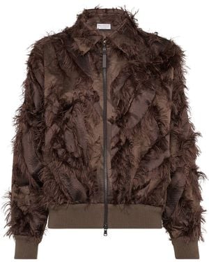 Brunello Cucinelli Fil Coupé Bomber Jacket - Brown