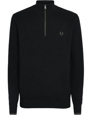 Fred Perry Cotton Waffle-Knit Quarter-Zip Sweatshirt - Black