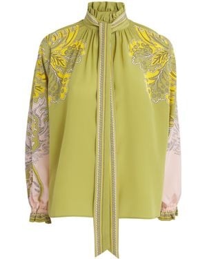 La DoubleJ Silk Printed Blouse With Scarf - Yellow
