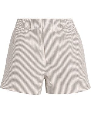 With Nothing Underneath Cotton Striped Seersucker Boxer Shorts - Grey