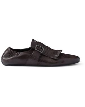 Prada Calf Leather Fringed Monk-Strap Shoes - Black