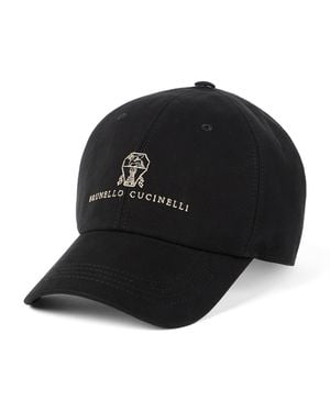 Brunello Cucinelli Cotton Crest Cap - Black