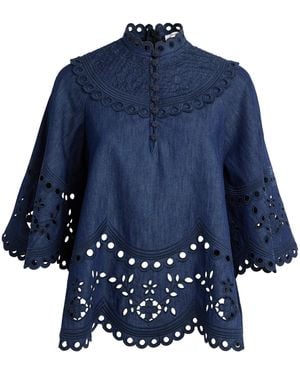 Zimmermann Denim Broderie Mahon Blouse - Blue
