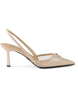 Prada Leather-Mesh Slingback Pumps 75 - Metallic