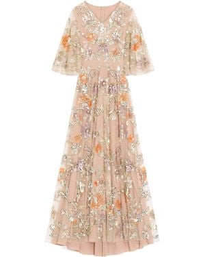 Valentino Tulle Embellished Sequin Gown - Natural