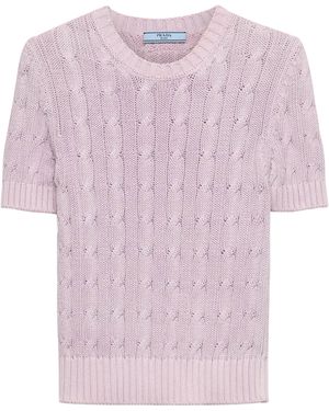 Prada Cotton Cable-Knit Sweater - Pink