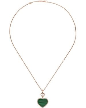 Chopard Diamond And Malachite Happy Hearts Pendant Necklace - Metallic