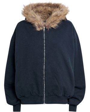 Acne Studios Cotton Faux-Fur Collar Hoodie - Blue