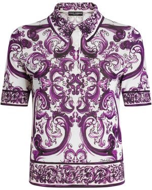 Dolce & Gabbana Silk Majolica Print Polo Shirt - Purple