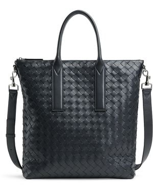 Bottega Veneta Leather Intrecciato North-South Tote Bag - Black