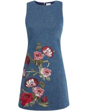 Alice + Olivia Denim Embroidered Mini Dress - Blue