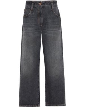 Brunello Cucinelli Logo Patch Mid-Rise Straight-Fit Jeans - Gray