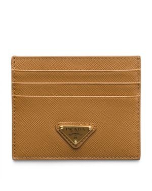 Prada Saffiano Leather Card Holder - Brown