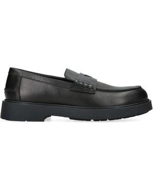Giorgio Armani Leather Logo Loafers - Black