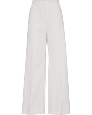 Brunello Cucinelli Stretch Cotton Flared Sartorial Trousers - White
